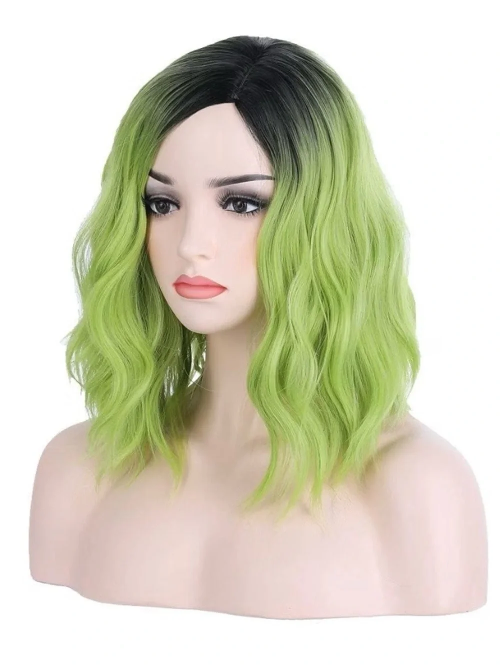 New Ombre Green Black Wig Short Wavy Wig Bob BERON 14” Costume Cosplay Hairnet